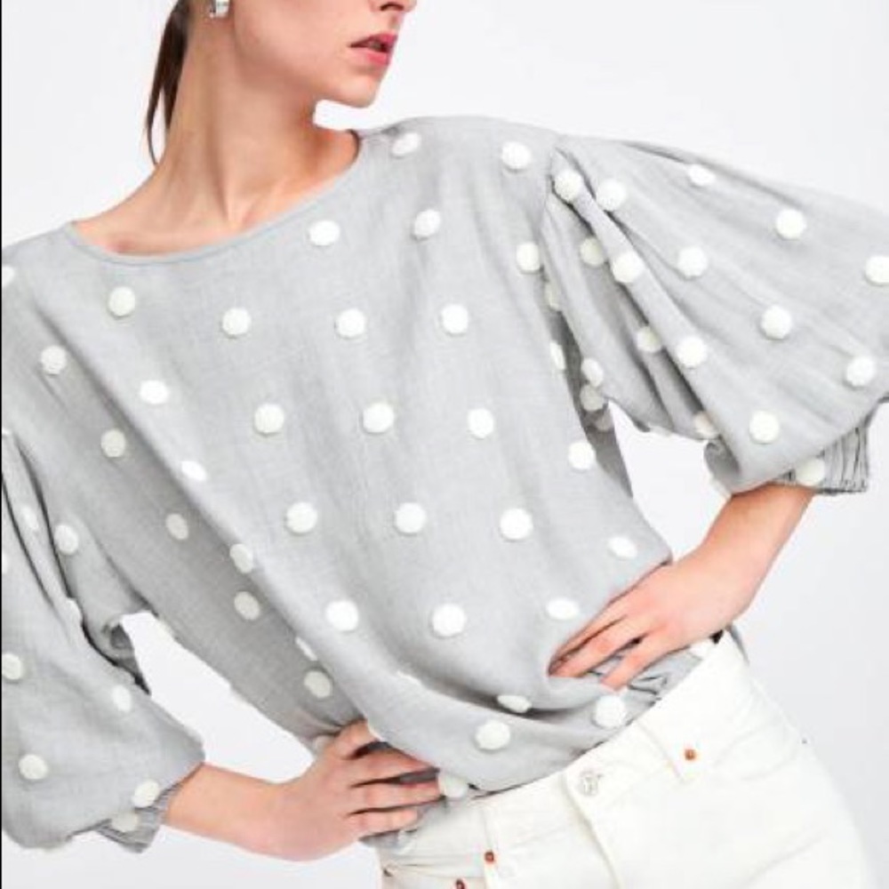 ZARA Contrast Polka Dot Blouse